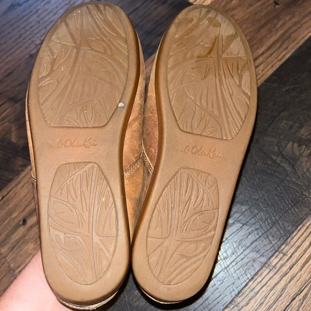 OluKai Heleuma Women's Brown Leather Lace Up Slip On Loafer Shoes Size 7 - Picture 3 of 4